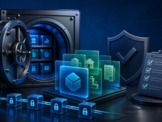 Secure digital vault, tokenized assets and compliance shield illustrating crypto custody